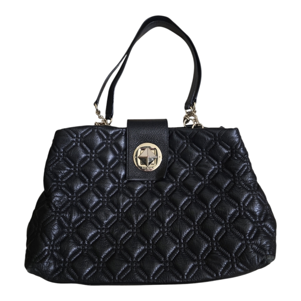 Kate Spade Black Quilted Leather Satchel Purse Chain Strap Astor Court Elena